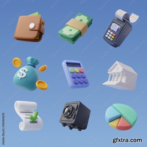 Set Of 3D Office Icon 6xAI