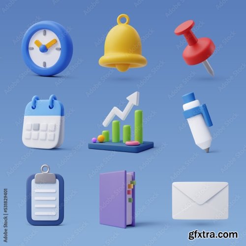 Set Of 3D Office Icon 6xAI