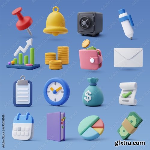 Set Of 3D Office Icon 6xAI