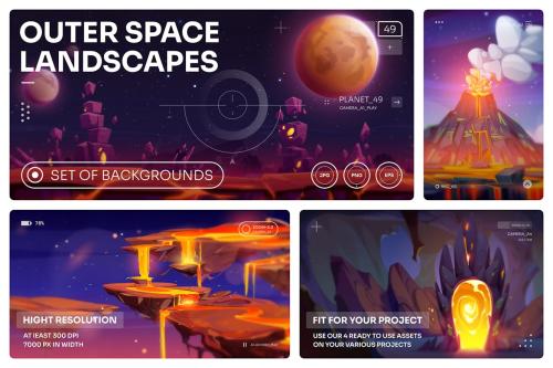 Space Cartoon Illustration Scenes Vol.49