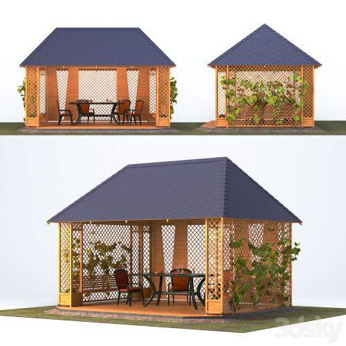 Wooden gazebo with grapes