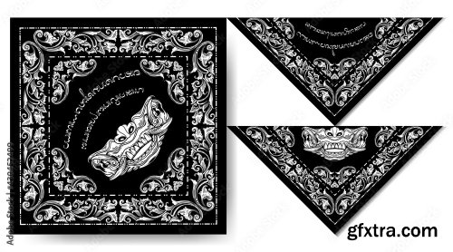 Bandana Balinese Demon Mask Vintage Design 12xAI