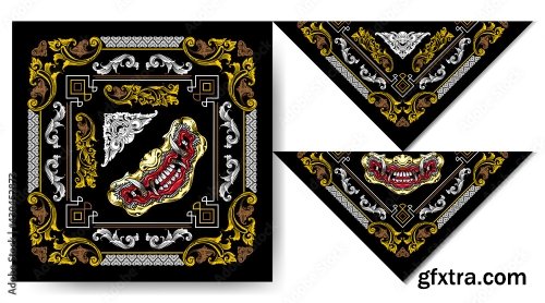 Bandana Balinese Demon Mask Vintage Design 12xAI