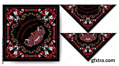 Bandana Balinese Demon Mask Vintage Design 12xAI