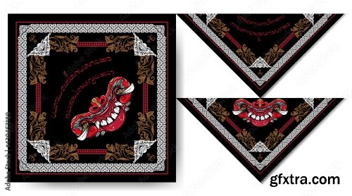 Bandana Balinese Demon Mask Vintage Design 12xAI