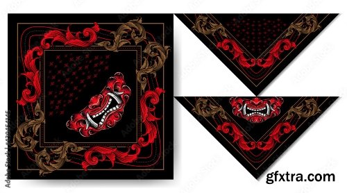 Bandana Japan Hanya Mask Demon Vintage Design 6xAI