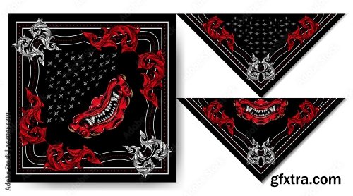 Bandana Japan Hanya Mask Demon Vintage Design 6xAI