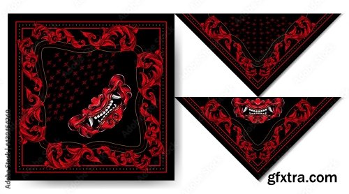 Bandana Japan Hanya Mask Demon Vintage Design 6xAI