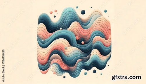 Blue And Pink Waves On A Beige Background 5xJPEG