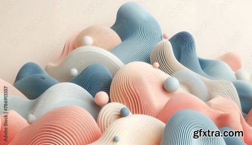 Blue And Pink Waves On A Beige Background 5xJPEG