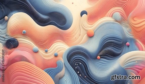 Blue And Pink Waves On A Beige Background 5xJPEG