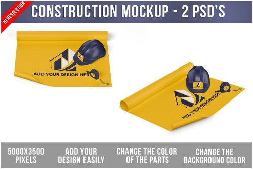 Construction helmet blueprints Mockup