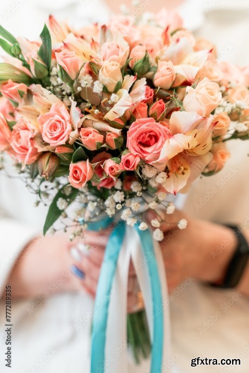 A Woman Is Holding A Bouquet Of Pink And White Flowers 6xJPEG