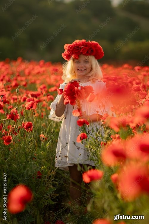 A Young Girl Wearing A Red Flower Crown 6xJPEG