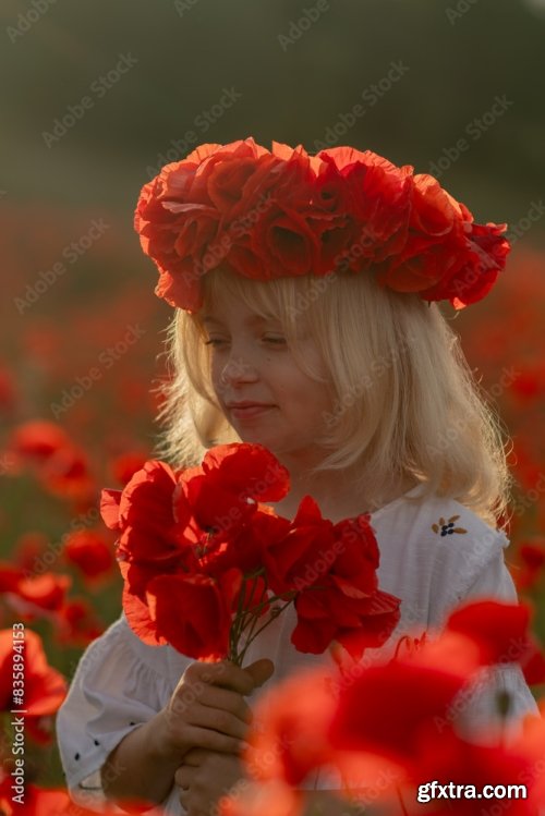 A Young Girl Wearing A Red Flower Crown 6xJPEG