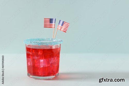 Patriotic Red Pomegranate Margarita Cocktail On Gray Background 6xJPEG