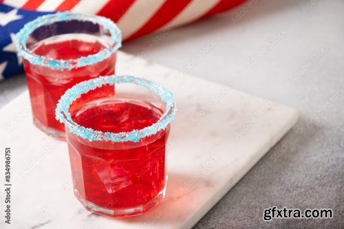 Patriotic Red Pomegranate Margarita Cocktail On Gray Background 6xJPEG