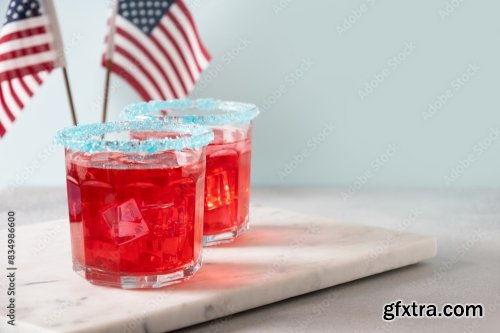 Patriotic Red Pomegranate Margarita Cocktail On Gray Background 6xJPEG