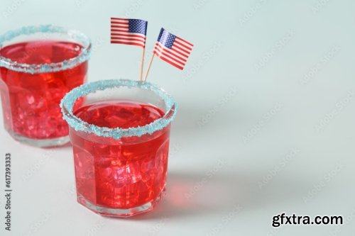 Patriotic Red Pomegranate Margarita Cocktail On Gray Background 6xJPEG