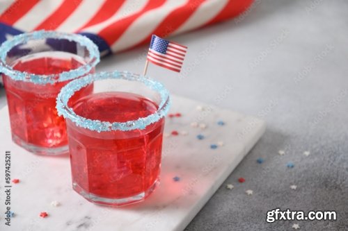 Patriotic Red Pomegranate Margarita Cocktail On Gray Background 6xJPEG