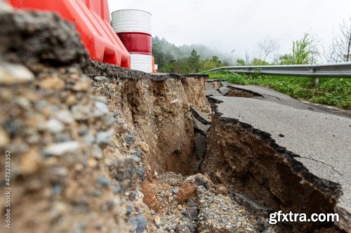 The Paved Road Collapsed Into Cracks After The Earthquake Non Standard Construction 5xJPEG