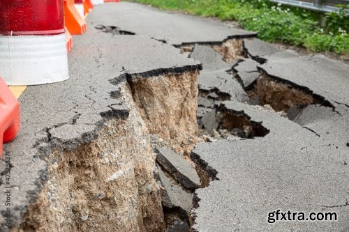 The Paved Road Collapsed Into Cracks After The Earthquake Non Standard Construction 5xJPEG