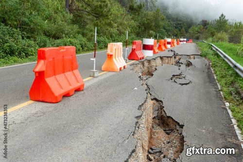 The Paved Road Collapsed Into Cracks After The Earthquake Non Standard Construction 5xJPEG