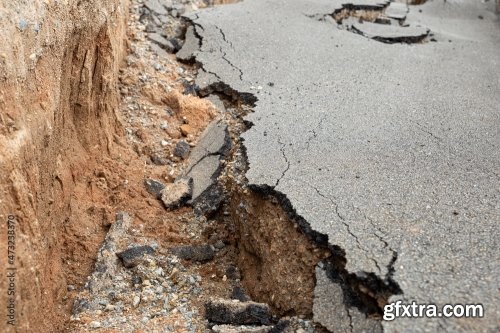 The Paved Road Collapsed Into Cracks After The Earthquake Non Standard Construction 5xJPEG