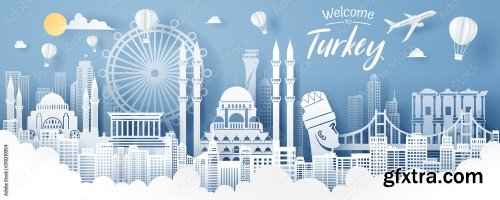 Paper Cut Of Turkey Landmark Travel And Tourism Concept 3xAI