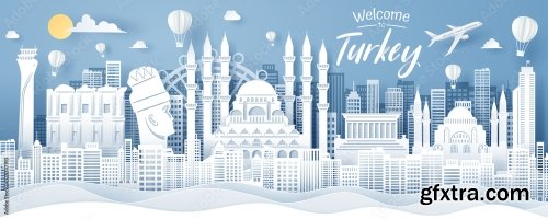 Paper Cut Of Turkey Landmark Travel And Tourism Concept 3xAI