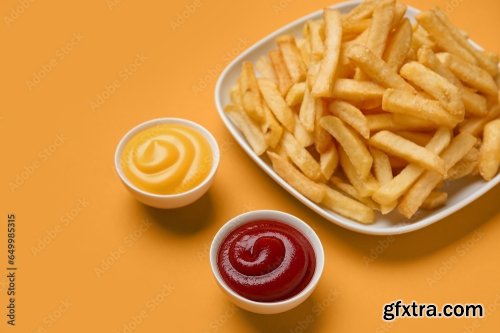 Plate With Golden French Fries And Cheese Sauce 6xJPEG