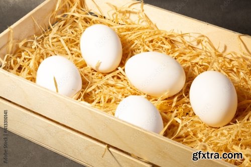 Chicken Eggs In A Wooden Crate 6xJPEG