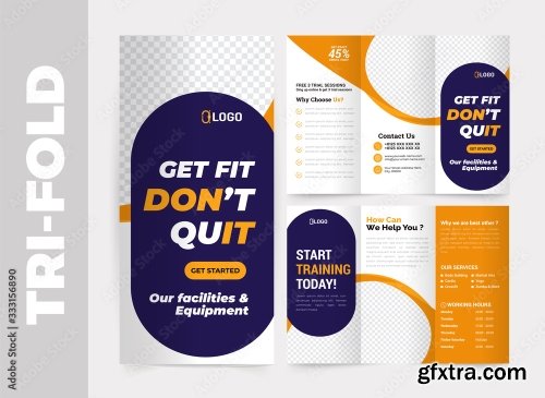 Fitness Gym Tri Fold Brochure Design Template 11xAI