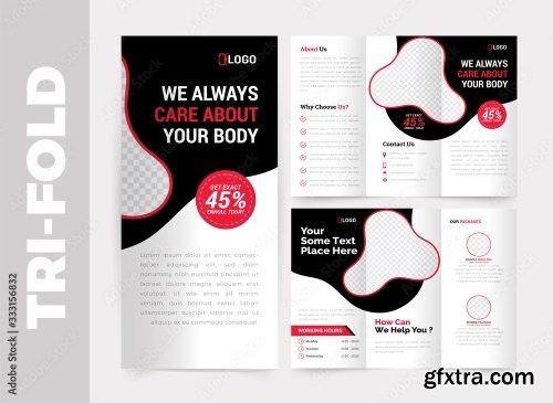 Fitness Gym Tri Fold Brochure Design Template 11xAI