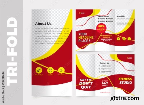 Fitness Gym Tri Fold Brochure Design Template 11xAI