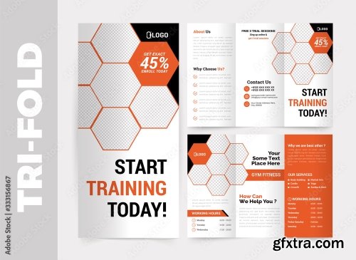 Fitness Gym Tri Fold Brochure Design Template 11xAI