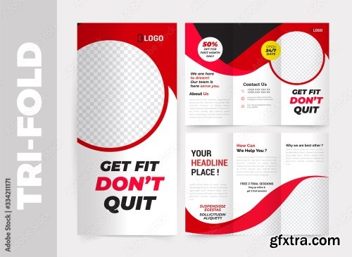 Fitness Gym Tri Fold Brochure Design Template 11xAI