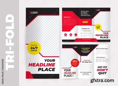 Fitness Gym Tri Fold Brochure Design Template 11xAI