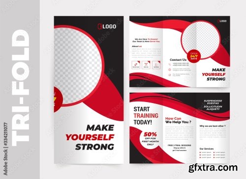 Fitness Gym Tri Fold Brochure Design Template 11xAI