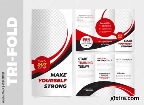 Fitness Gym Tri Fold Brochure Design Template 11xAI