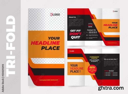 Fitness Gym Tri Fold Brochure Design Template 11xAI