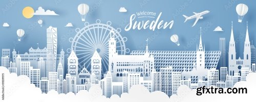 Paper Cut Of Sweden Landmark Travel And Tourism Concept 4xAI