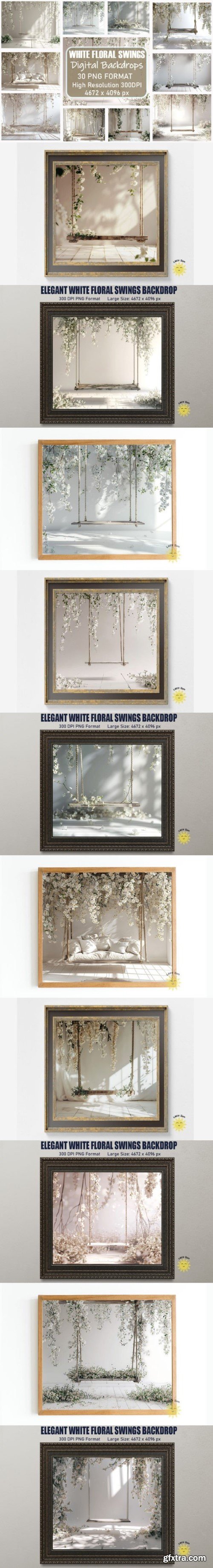 White Floral Swings Backdrops Bundle