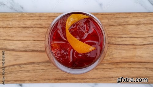 Closeup View Of A Negroni Cocktail With Gin 6xJPEG