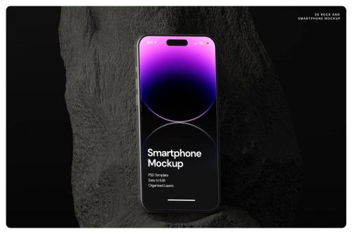 3D Rock and Smartphone Mockup