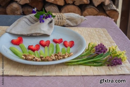 Dish With Strawberries In The Form Of Flowers 6xJPEG