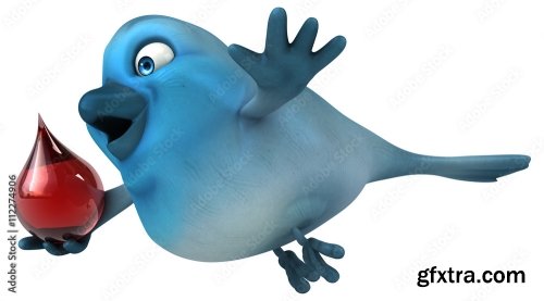 Fun 3D Cartoon Blue Bird 6xJPEG