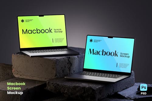 Two Macbook Pro Screen Mockup Dark Scene