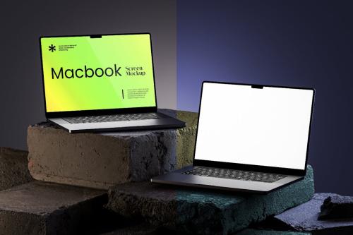 Two Macbook Pro Screen Mockup Dark Scene