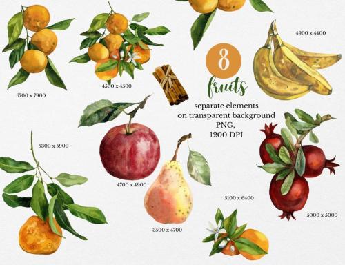 Organic Food: Watercolor Vegetables and Fruits